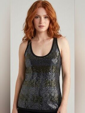 TOPSHOP Glam Black Sequin Racerback Tank